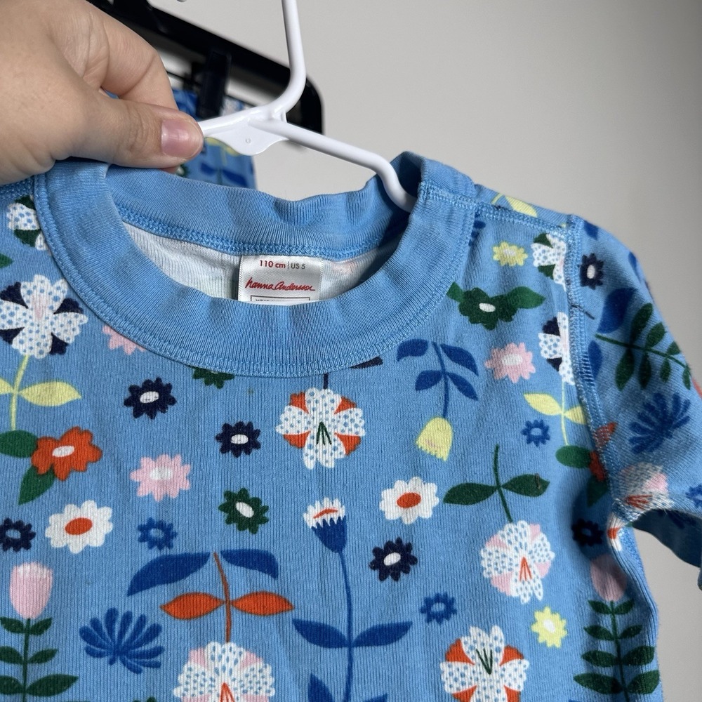 Hanna Andersson Size 5 T Floral Short Sleeve Pajama Set Blue Easter Organic cott - Picture 2 of 6